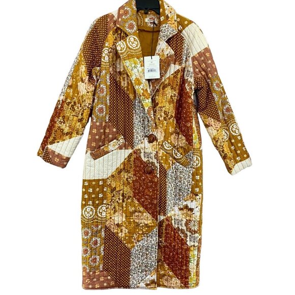 Spell Patchwork Long Coat - Brown and White - Picture 4 of 10
